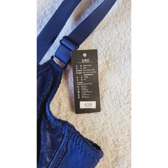 NEW Unpadded Navy Blue Lace Bra 42B Underwire Sexy Lingerie Bralette Underwear - Picture 4 of 7